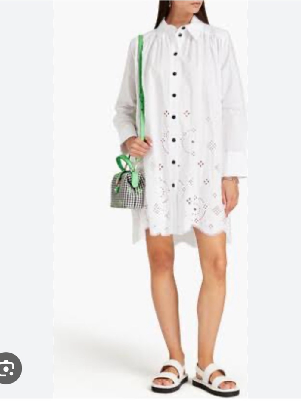 Ganni Broderie Anglaise White Organic Cotton Button Shirt Dress Sz 38 US Sz 6